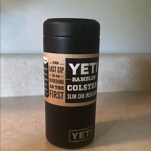 YETI Black Rambler Slim Can Cooler